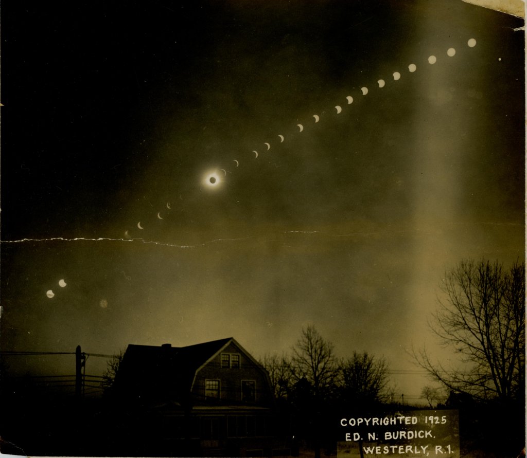 January 24, 1925: path of the total solar eclipse, seen in Westerly, Rhode Island. (Photo taken by Ed. N. Burdick) 