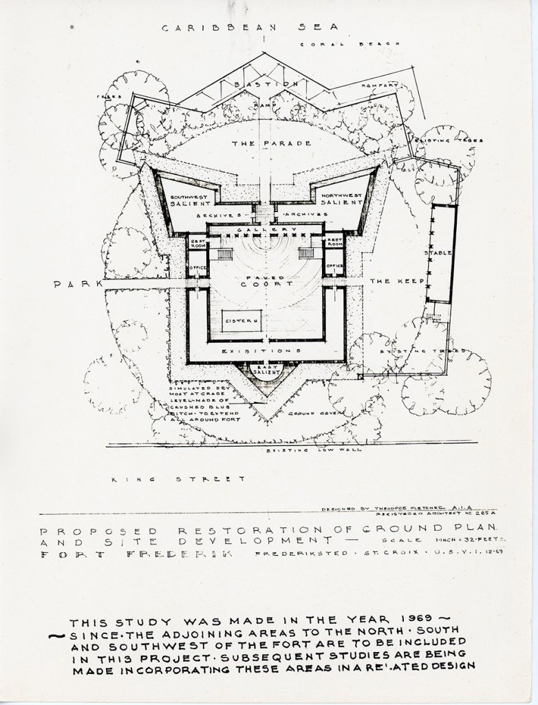 Drawing "Proposed Restoration of Ground Plan and Site Development," Fort Frederik, St. Croix, 1969