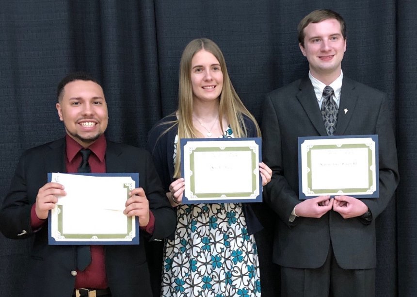 From left, 2019 Henderson Outstanding Tutor award recipients Shawn DaRosa in science, Kaia Lindberg in math, and Nelson "Trey" Powers in writing.