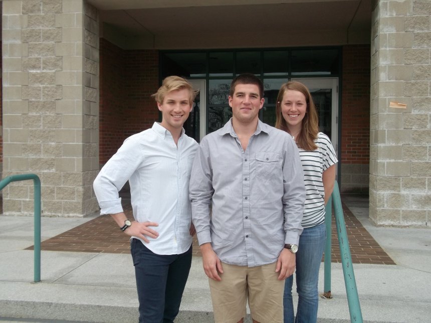 From left: 2013 Henderson Outstanding Tutor Award recipients Cameron Muir in writing, Andrew Mitchell in science, and Sarah Jeanfavre in math.