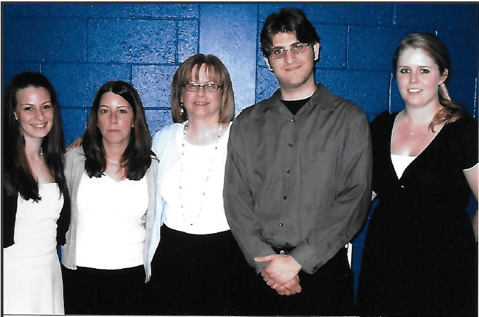 From left: 2009 Henderson Outstanding Tutor Award recipients Melinda McLaughlin in math, (Coordinator of Science Center Jennifer Alexander and Coordinator of Writing Center Karen Bilotti), Gregory Souza in writing, and Katelyn Porter in science.