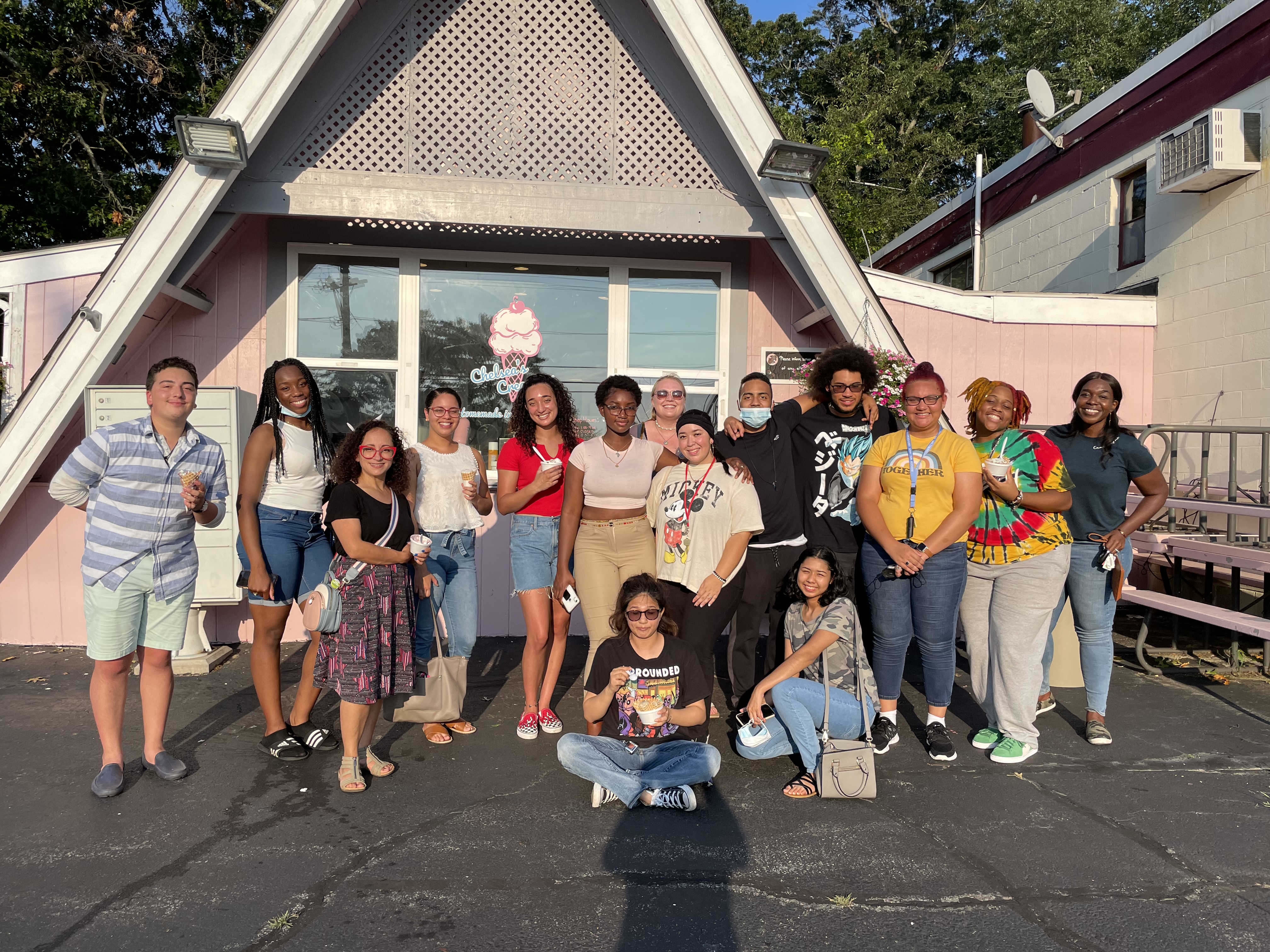 a group of students eating ice cream 