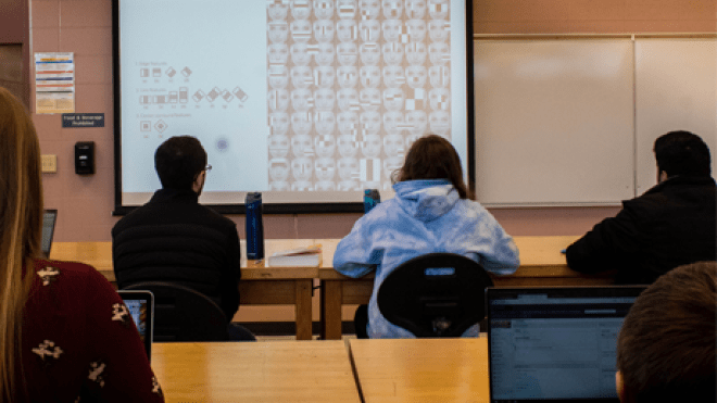 Professor Sonya Cates' computer science class learns how a computer system is able to learn how to recognize a face by itself.