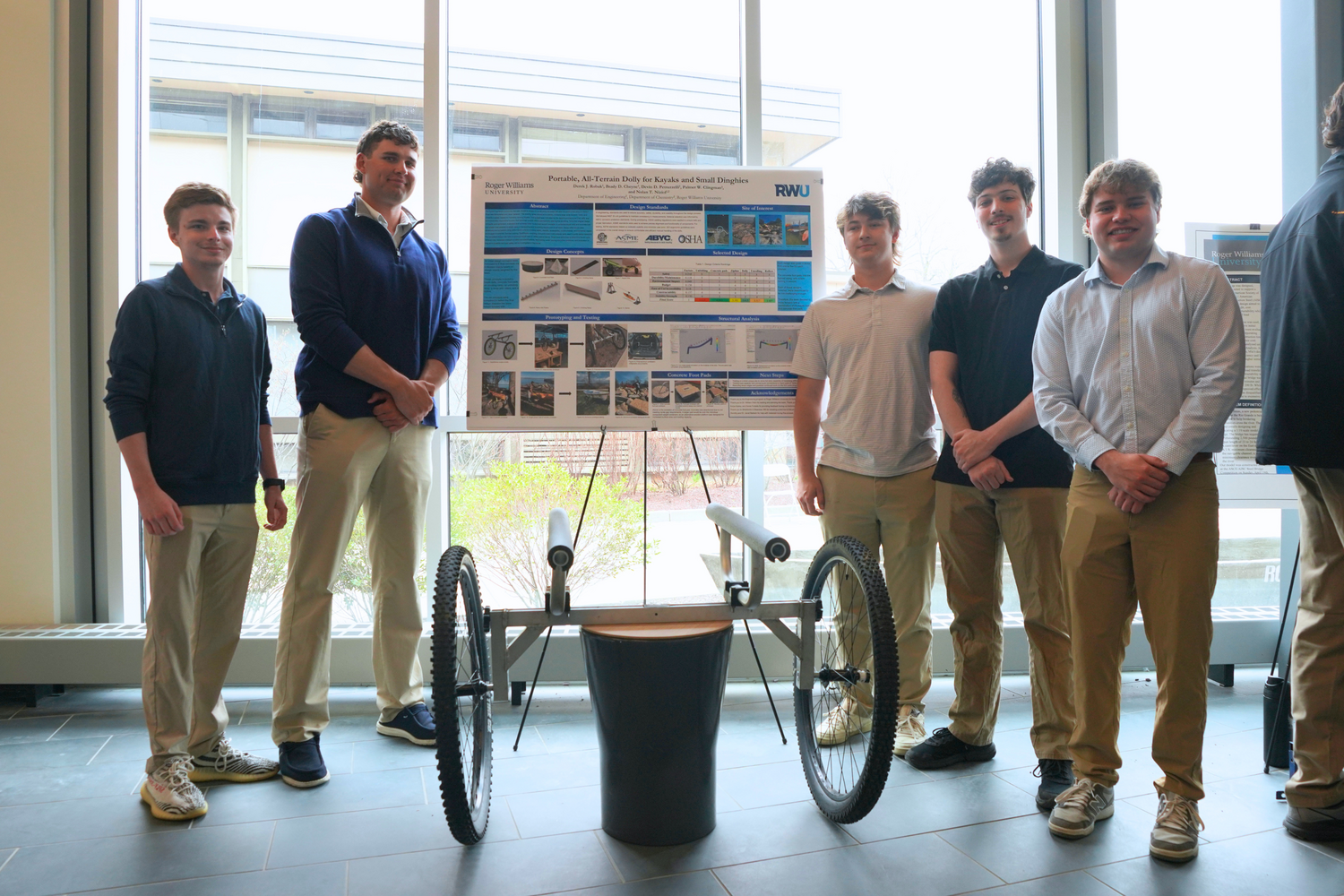 Seniors Derek Robak, Nolan Niziol, Palmer Clingman, Devin Petruzzelli, and Brady Cheyne developed an environmentally responsible boat launch device.