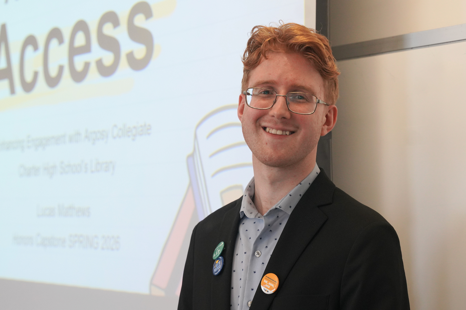 Senior Lucas Matthews examined access to school library resources through his yearlong internship at Argosy Collegiate Charter High School.