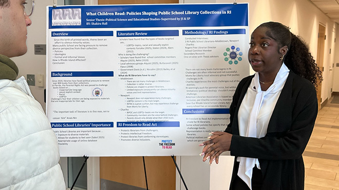 Senior Shakira Hall looked at how advocacy groups and government influence school library collections across Rhode Island.