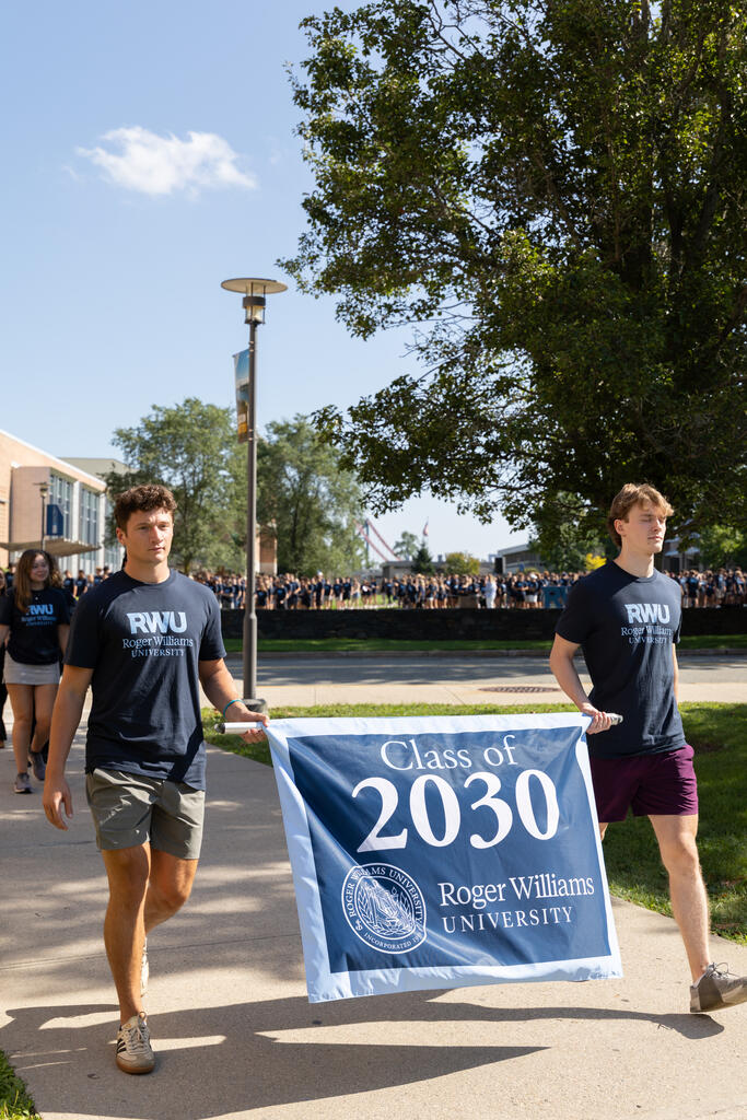 The Class of 2030 begins their academic journey at Roger Williams University with a procession to the Convocation ceremony.