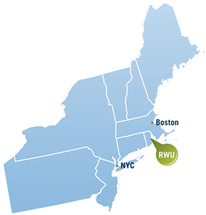 Map of the RWU location near Boston and New York City