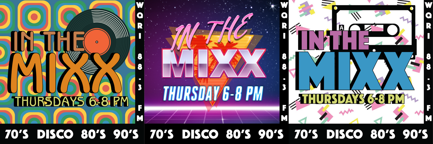 Graphics promoting In the Mixx's 70s, 80s, and 90s programming.