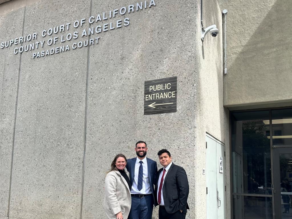 Outside Superior Court of California County of Los Angeles.