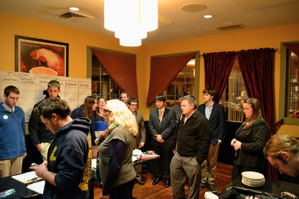June Speakman’s campaign prepares for its election-night watch party as Kathleen Kiely gets ready to report live as part of RWU’s 2012 Hawk the Vote coverage.