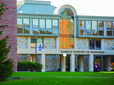 An exterior shot of the Gabelli Business School 