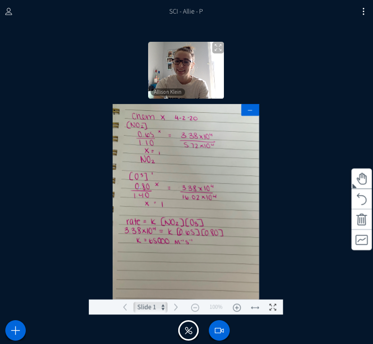 Screenshot of notebook with equations, and student's face