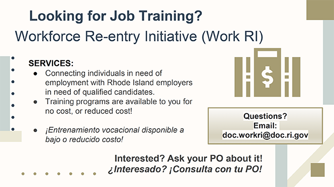 A PowerPoint slide with information about the Workforce Re-entry Initiative