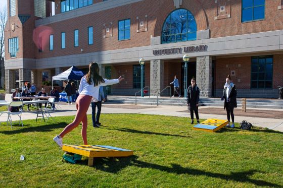 students playing in quad