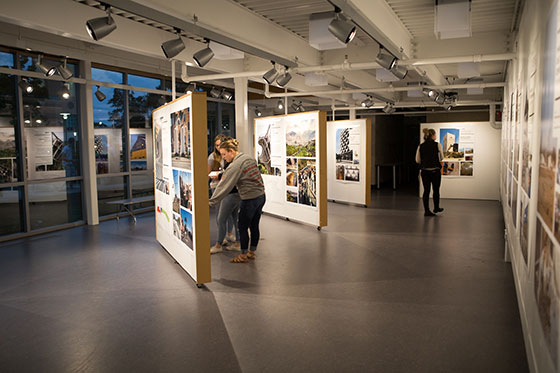 Students looking at work in a gallery