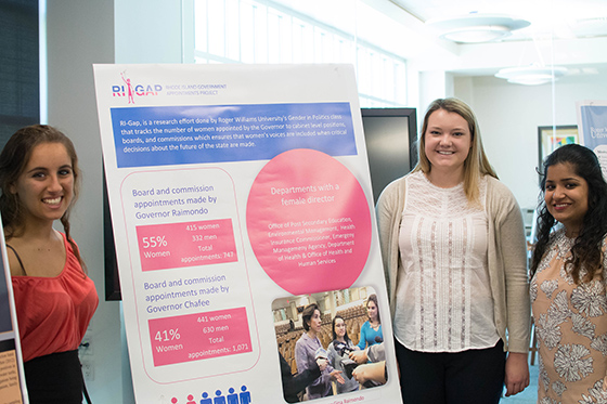 Students stand beside a research project