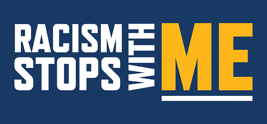 Racism Stops With Me graphic in RWU colors