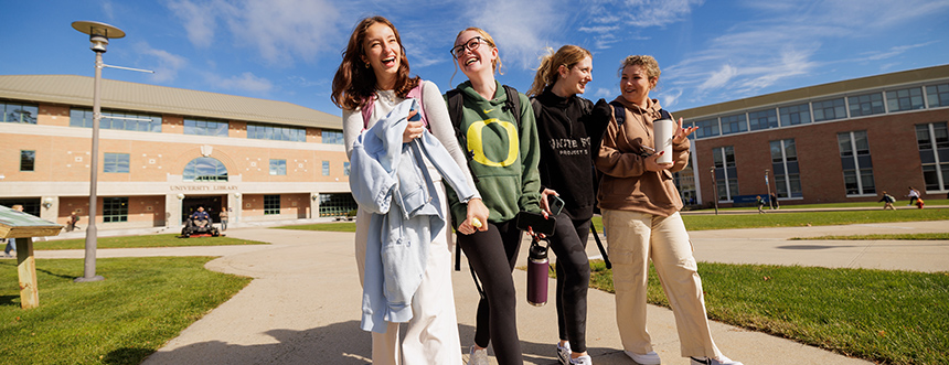 Students walk across campus