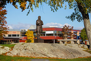 The Roger Williams statue on the RWU campus.