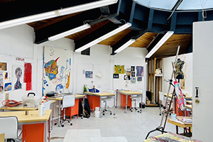 Interior of The Crow's Nest space showing large skylight and studio space