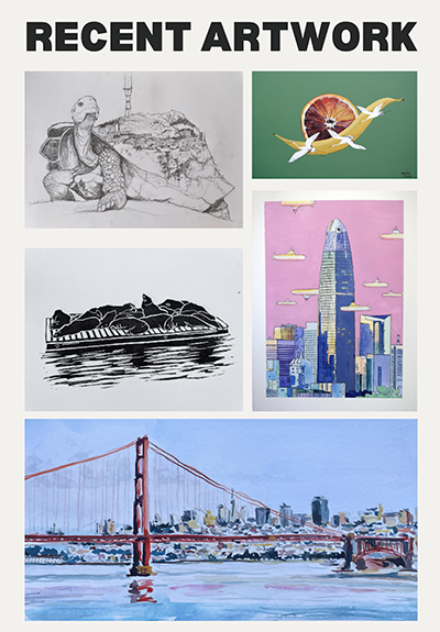 Kristen drawns and paints images inspired by the Bay Area