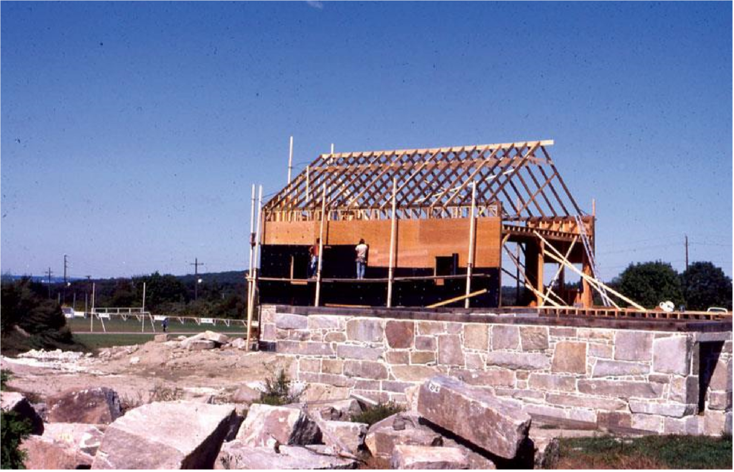 The barn with newly added plywood sheathing