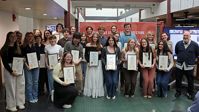 Group photo of all Architecture student inductees to Tau Sigma Delta