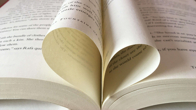 Book pages folded into a heart