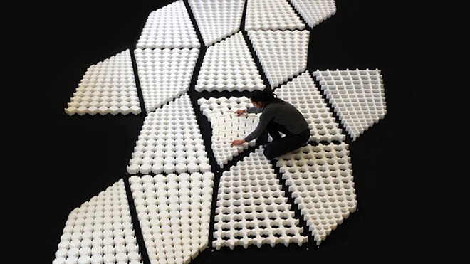 Olga Mesa with her Auxetic Ceiling
