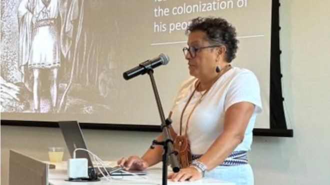 Paula Peters speaks at the opening event of the fall Talking in the Library series.