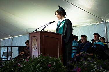 image of Phoebe Thaler '19 giving her Commencement address