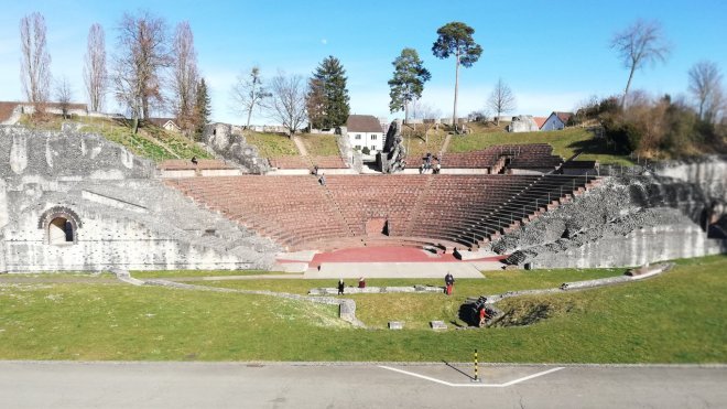 A photo of a historic outdoor theater in Switzerland