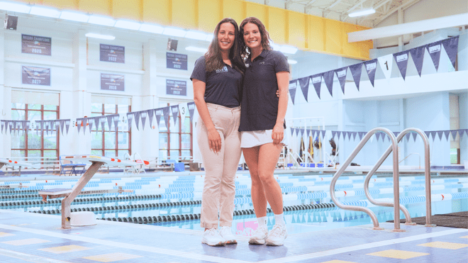 Joanna Tchobanova ’13 and Noelle Schneider ’25 are balancing coaching with MBA studies, learning from each other on deck and in the classroom.
