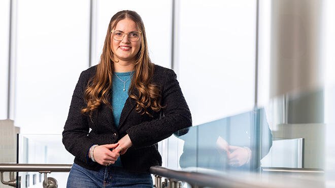 Elena Sewall stands in Global Heritage Hall.