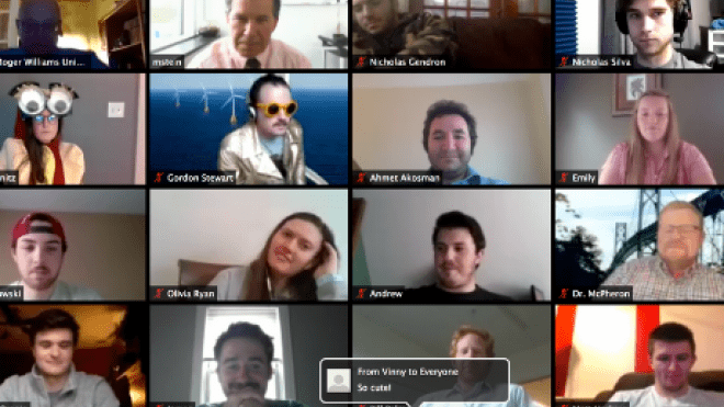Screenshot of Zoom chat with multiple faces. 