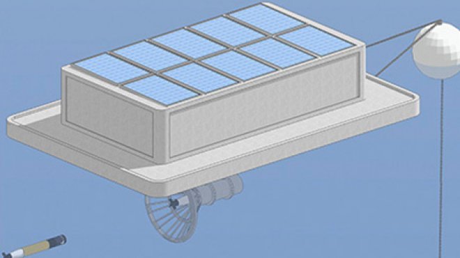 Artist rendering of a solar-powered floating energy dock.