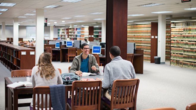 Students study in the library.