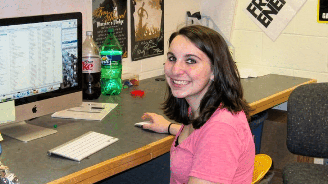 Kathleen Kiely '13 uploading music while part of WQRI as a student.