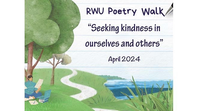 Shell path by water RWU Poetry Walk "Seeking Kindness in Ourselves and Others"