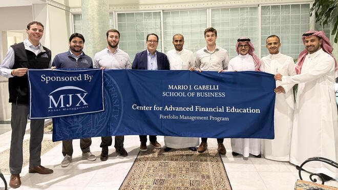 Professor of Finance Michael “Doc” Melton and Finance majors joined RWU alumni to share perspectives on Saudi Arabia’s financial landscape.