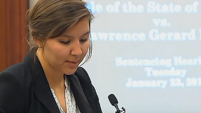 Rebekah Snyder reads victim advocate statements in Larry Nassar trial.