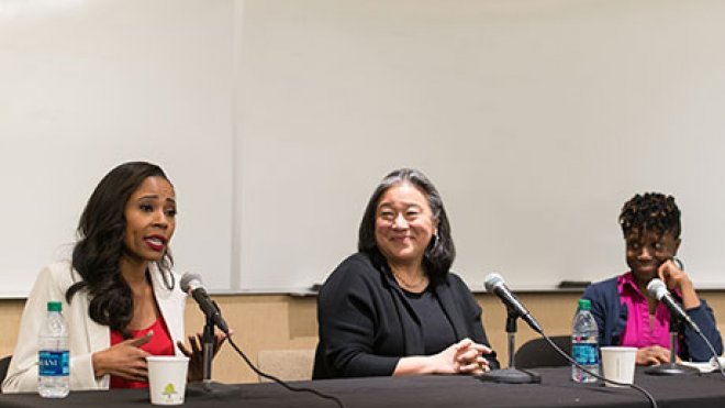 Panelists talk about being women of color in the workplace.
