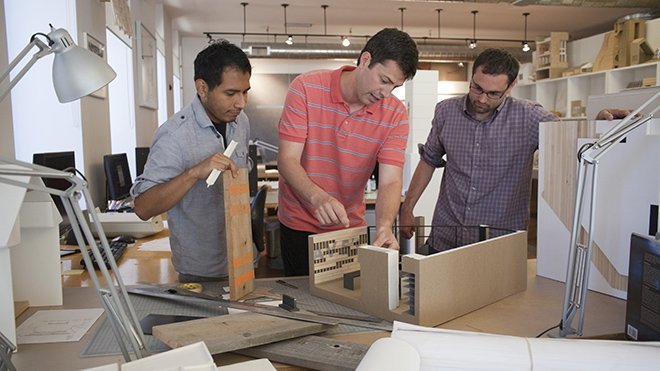 image of RWU architecture students working on a project