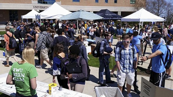 Students explore the festival on campus.