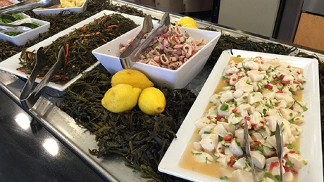 Meal options on display at the dining commons.