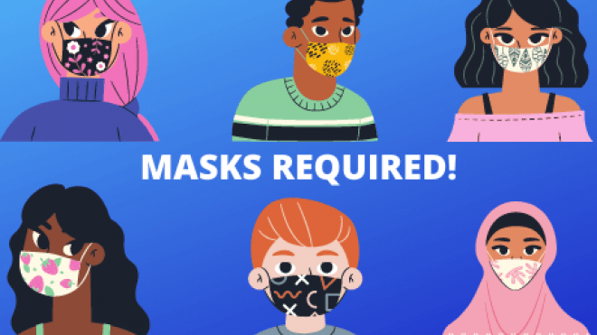 Graphic of students wearing masks