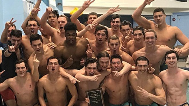 RWU men's swimming & diving team 2018 NEISDA champs