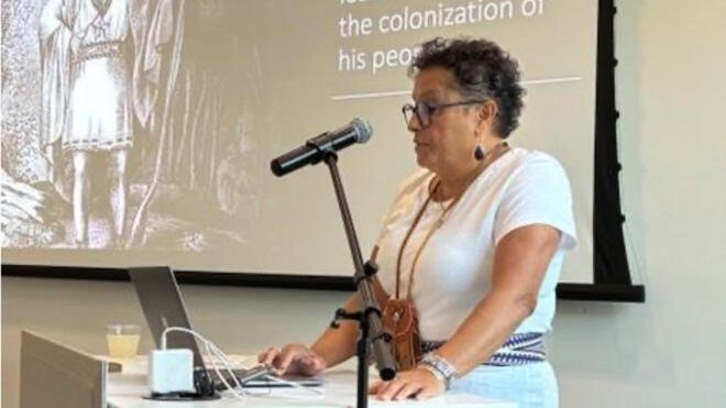 Paula Peters speaks at the opening event of the fall Talking in the Library series.
