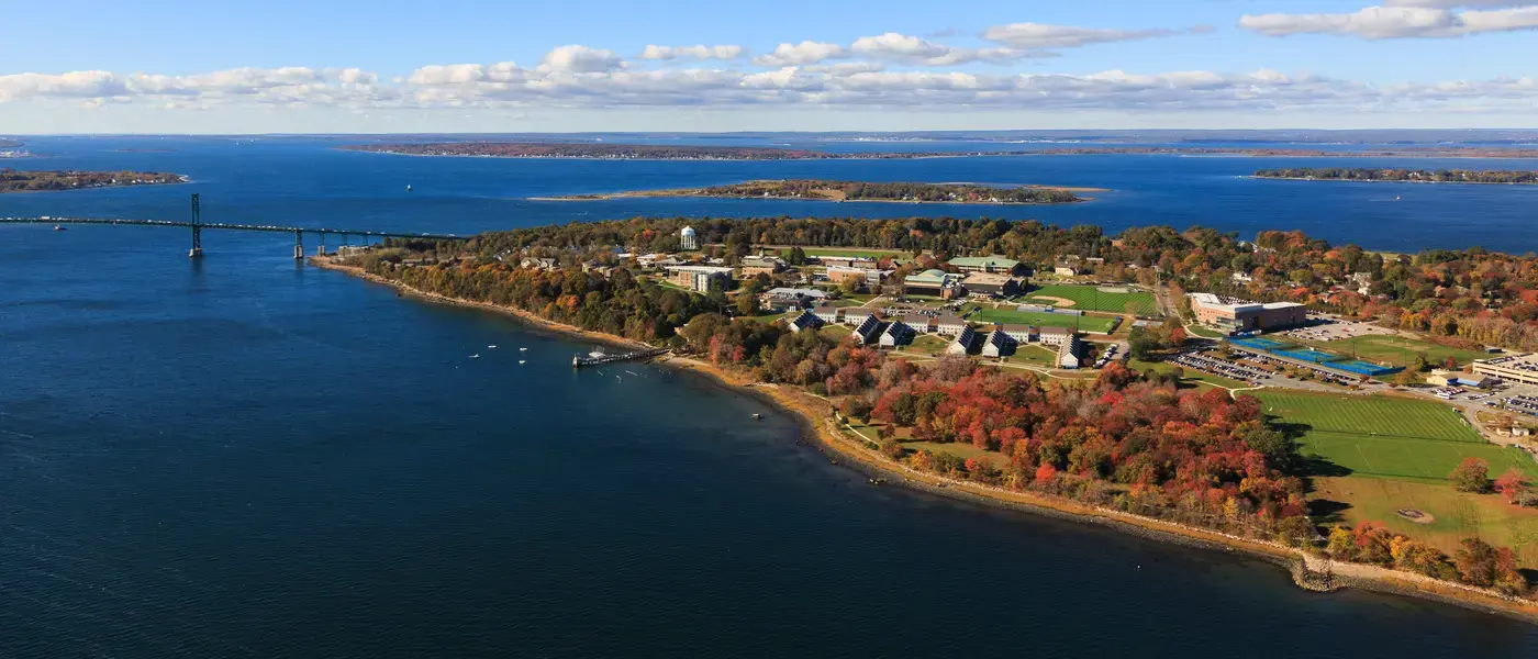 Aerial photo of the Roger Williams University campus.